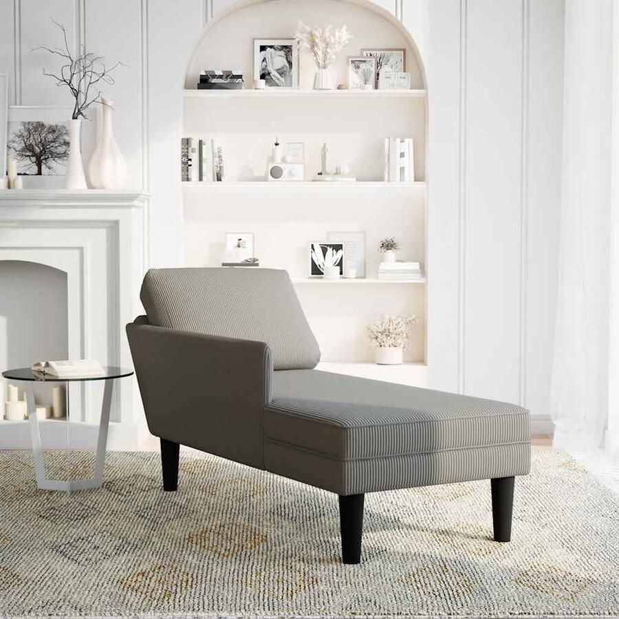 VidaXL Chaise longue Corduroy Lichtgrijs Met Kussen Chaise Lounge Relaxstoel Leesbank Velours Fauteuil Corduroy Meubilair