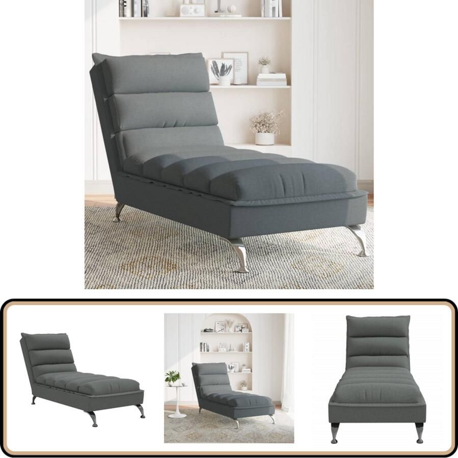 VidaXL Chaise Longue Donkergrijs Inclusief Kussens Chaise Longue Loungestoel Donkere Kleuren Stoffen Meubels Modern Design