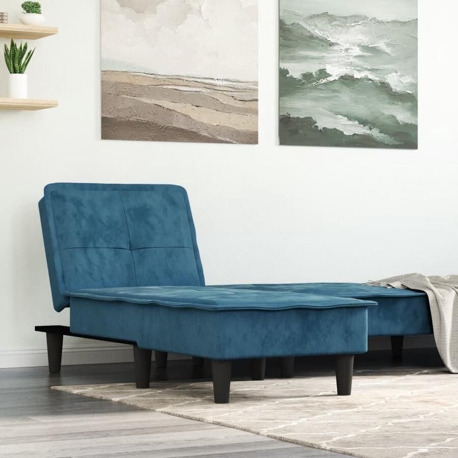 VidaXL Chaise longue Fluweel Blauw Chaise Lounge Loungebank Relaxfauteuil Blauwe Fauteuil Fluweelfauteuil Stoffen Fauteuil - Foto 2