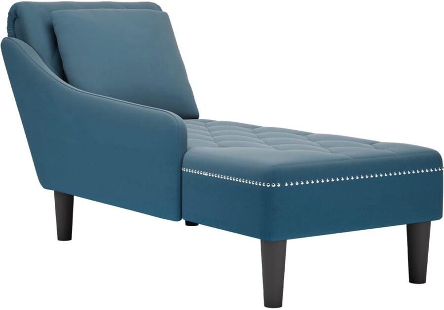 VidaXL Chaise Longue Fluweel Blauw Inclusief Kussen Chaise Lounge Velours Fauteuil Relaxfauteuil Leesbank Blauwe Meubels