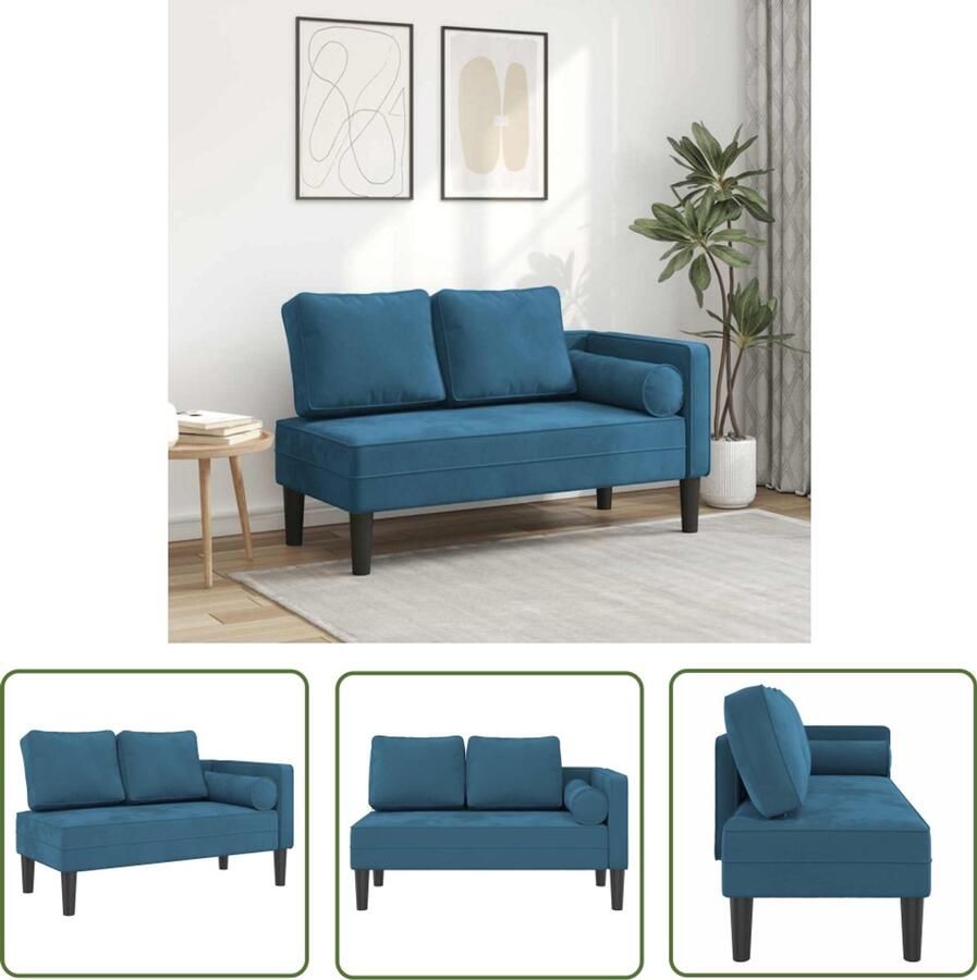 VidaXL Chaise Longue Fluweel Blauw met Kussens Chaise Longue Blauwe Fauteuil Loungeset Relaxfauteuil Velvet Bank