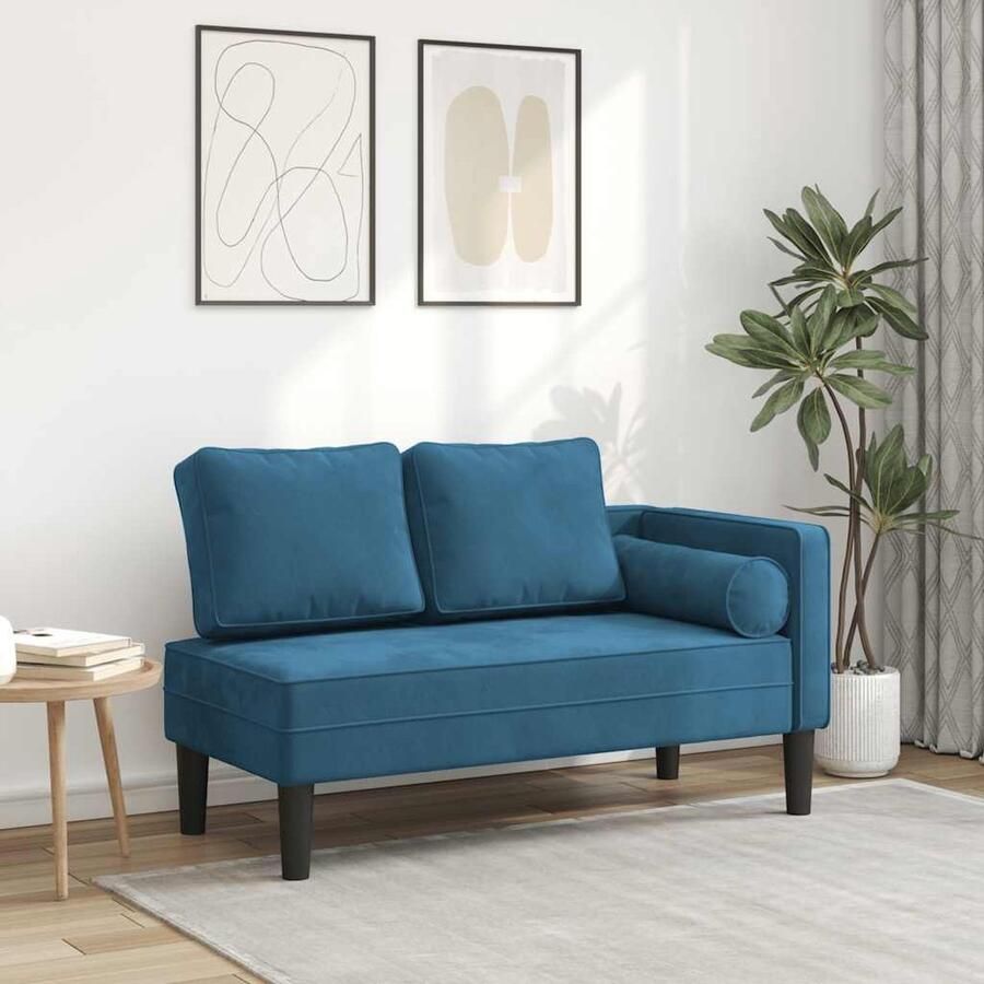 VidaXL Chaise Longue Fluweel Blauw met Kussens Chaise Longue Blauwe Fauteuil Loungeset Relaxfauteuil Velvet Bank - Foto 2