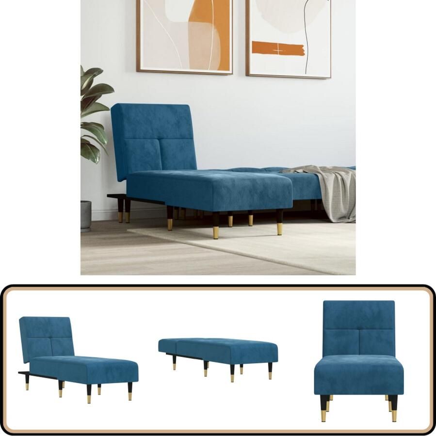 VidaXL Chaise Longue Fluweel Blauw Stijlvol Design Chaise Lounge Loungestoel Fauteuil Relax Fluweel Stoffen Meubels Blauwe Meubels