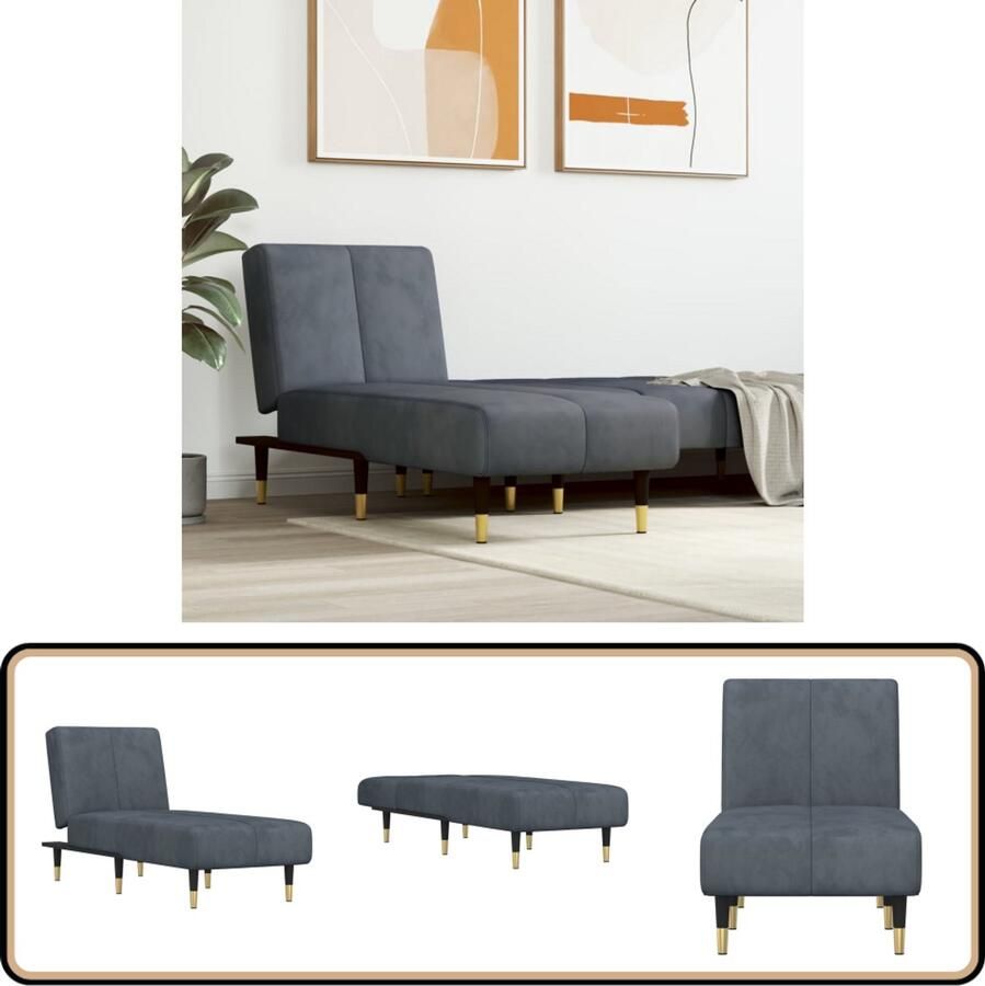 VidaXL Chaise longue Fluweel Donkergrijs Elegant design Chaise Lounge Loungestoel Relaxfauteuil Velvet Fauteuil Donkere Grijze Meubels