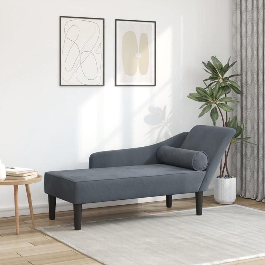 VidaXL Chaise longue Fluweel Donkergrijs Inclusief Kussen Chaise Longue Chaise Longues Loungebank Divan
