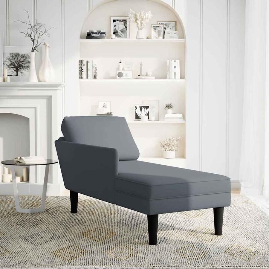 VidaXL Chaise longue Fluweel Donkergrijs Met Kussen Chaise Longue Loungemeubel Fauteuils Velours Donkere Kleuren