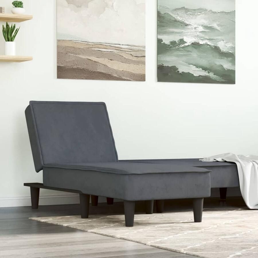 VidaXL Chaise longue Fluweel Donkergrijs Verstelbare Chaise Lounge Fluweel Chaise Lounge Donkere Grijze Chaise Lounge Loungebank Relaxfauteuil - Foto 2