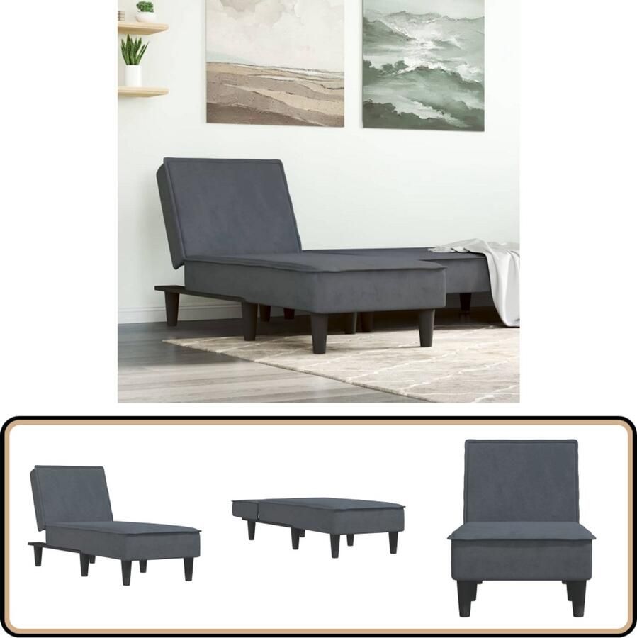 VidaXL Chaise longue Fluweel Donkergrijs Verstelbare Chaise Lounge Fluweel Chaise Lounge Donkere Grijze Chaise Lounge Loungebank Relaxfauteuil