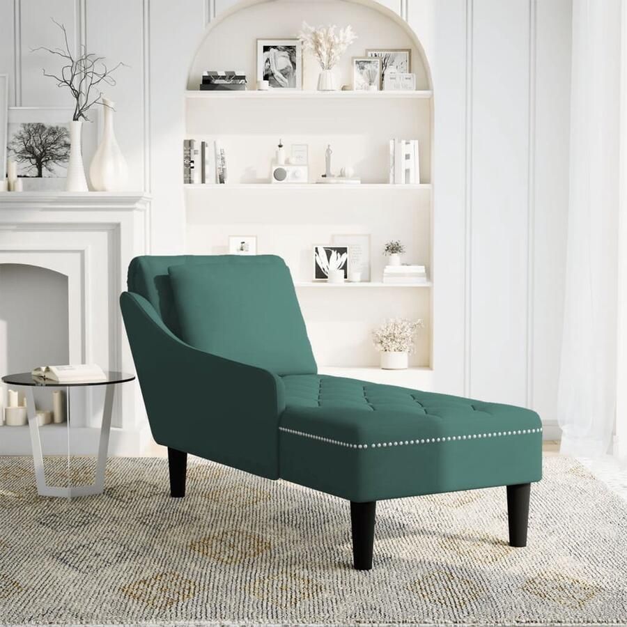 VidaXL Chaise longue fluweel donkergroen met kussen Chaise Longue Chaise Longues Chaise Lounge Stoel Chaise Lounge Bank Stoel