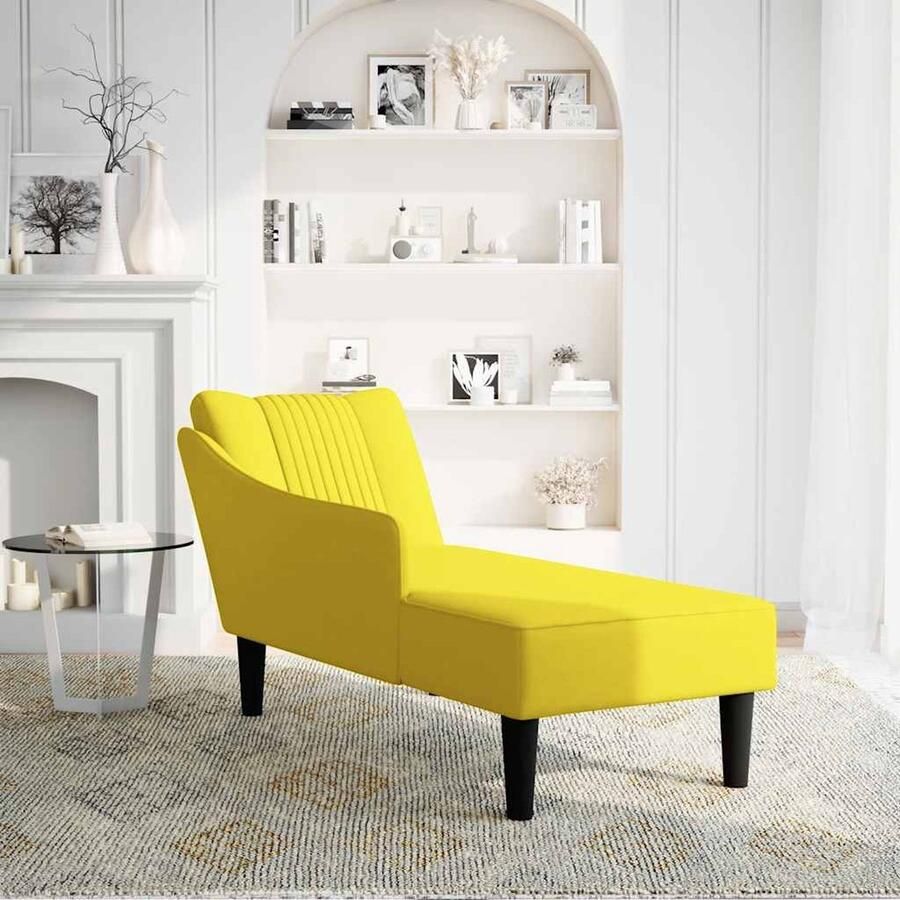 VidaXL Chaise longue Fluweel Geel Rechterarmleuning Comfortabele Fauteuil Chaise Lounge Relaxfauteuil Veloursstoel Loungestoel