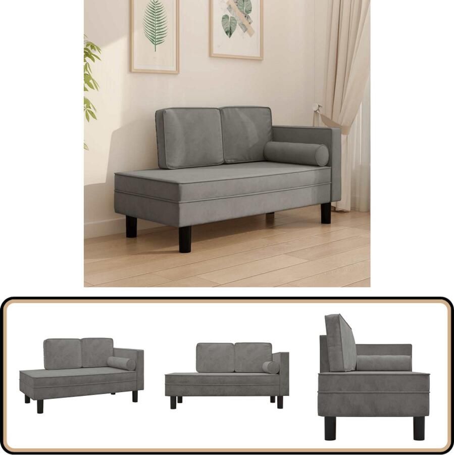 VidaXL Chaise Longue Fluweel Lichtgrijs Chaise Lounge Loungestoel Velvet Fauteuil Grijs Meubilair Comfortabele Stoel