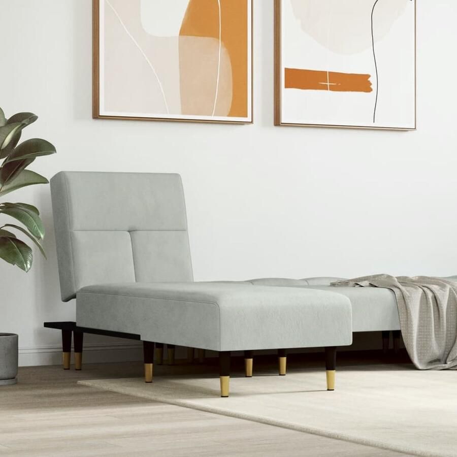 VidaXL Chaise longue Fluweel Lichtgrijs Elegant design Verstelbare Chaise Lounge Fluweel Chaise Lounge Loungebank Relaxfauteuil Leesbank Kleine Fauteuil Grijs Meubilair - Foto 2