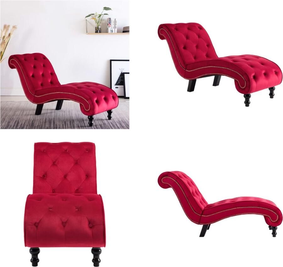 VidaXL Chaise longue fluweel rood Chaise Longue Chaise Longues Loungestoel Loungestoelen - Foto 2