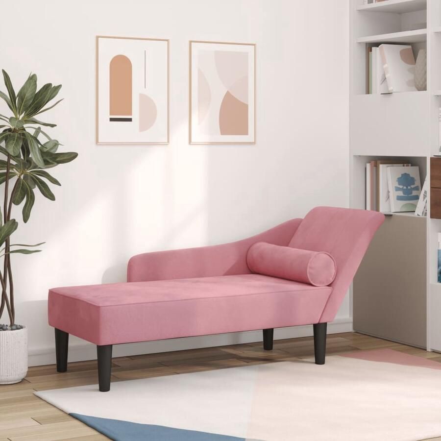 VidaXL Chaise Longue Fluweel Roze Elegant Comfort Lounge Stoel Relaxstoel Comfortabele Fauteuil Rozestoffe Design Lounge