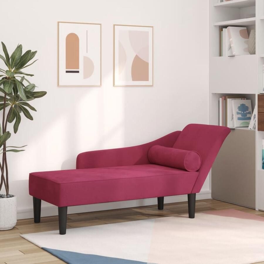 VidaXL Chaise longue Fluweel Wijnrood Inclusief kussen Chaise Longue Chaise Longues Loungebank Divan