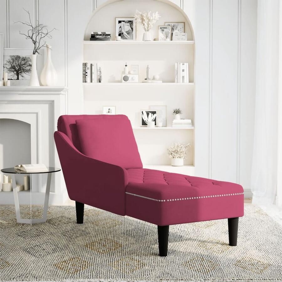 VidaXL Chaise Longue Fluweel Wijnrood met Kussen