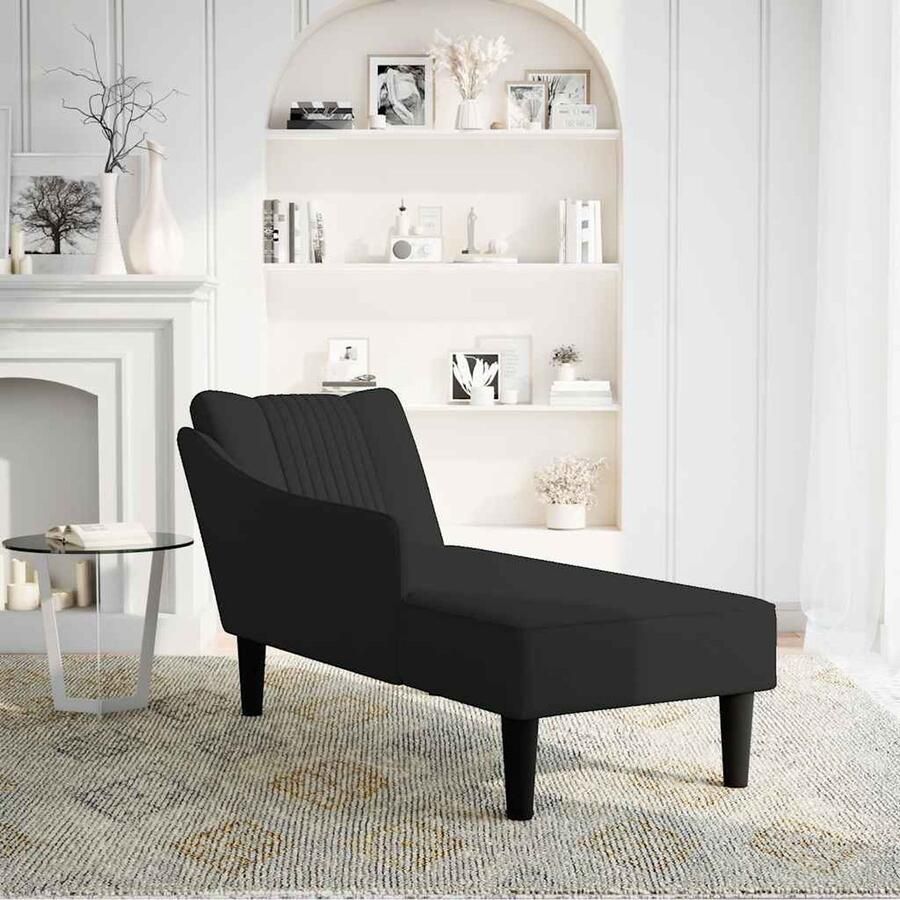VidaXL Chaise Longue Fluweel Zwart Elegant Comfort Comfortabele Fauteuil Chaise Lounge Relaxfauteuil Velours Fauteuil Zwarte Chaise Longue