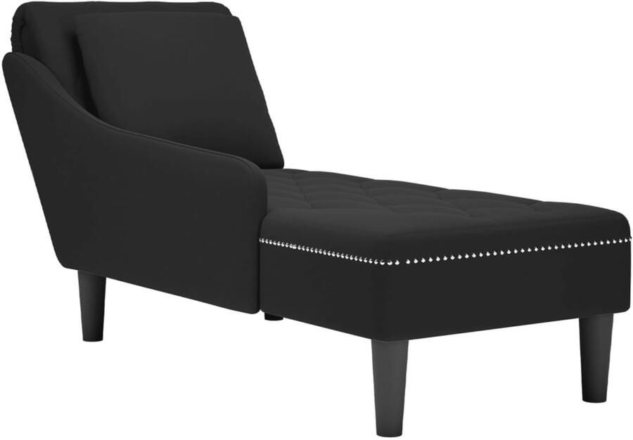 VidaXL Chaise Longue Chaise Longues Chaise Lounge Stoel Chaise Lounge Bank Stoel Chaise longue met kussen en rechterarmleuning fluweel zwart - Foto 2