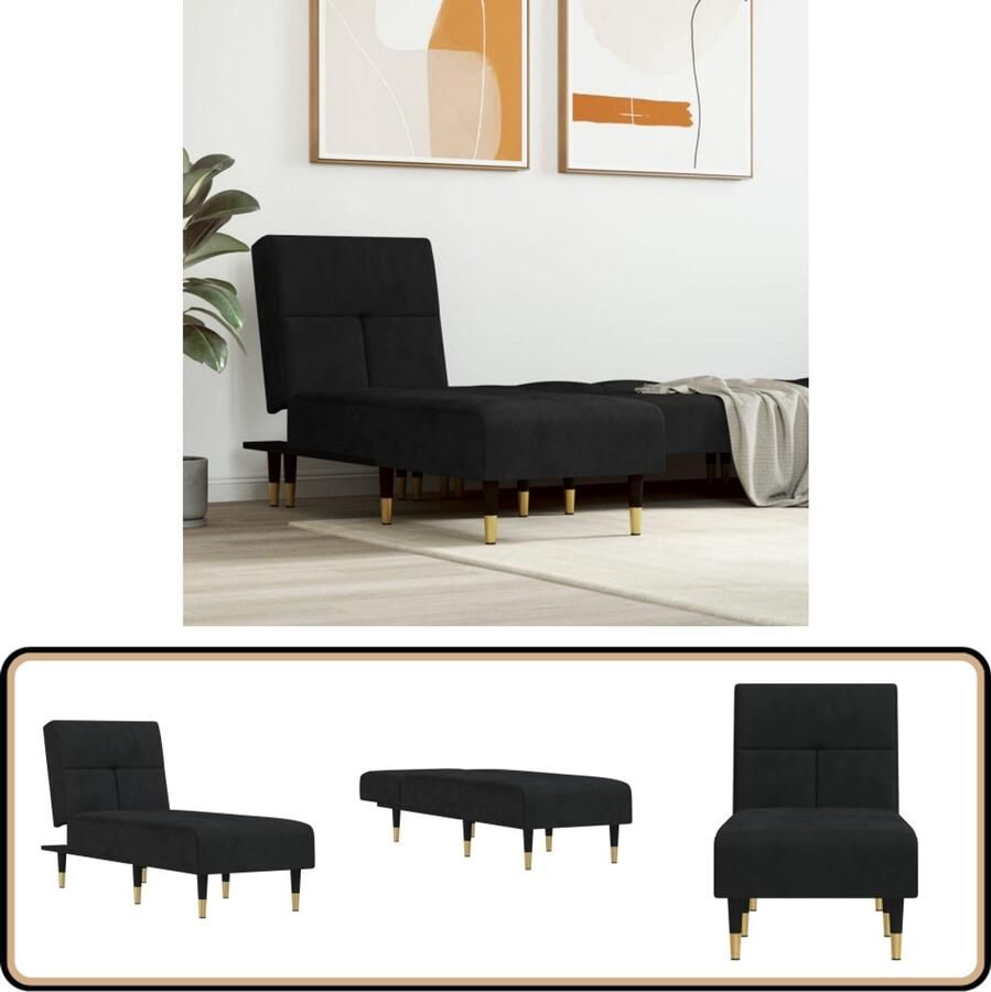 VidaXL Chaise longue Fluweel Zwart Luxe Design Chaise Lounge Loungestoel Fauteuil Zwarte Stoffen Meubels Velvet Meubel