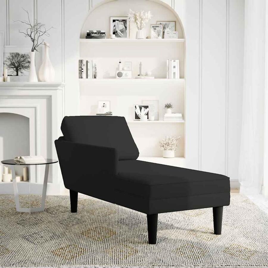 VidaXL Chaise Longue Fluweel Zwart Met Kussen Chaise Lounge Fauteuils Relaxfauteuil Velours Fauteuil Zwarte Meubels