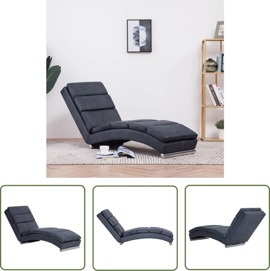 The Living Store Chaise Longue Grijs 155 x 51 x 71 cm Houten Frame en Kunstsuède Comfortabele Lounge Stoel Chaise Longue Kopen Relaxfauteuil Loungestoel Tuinlounge - Foto 2