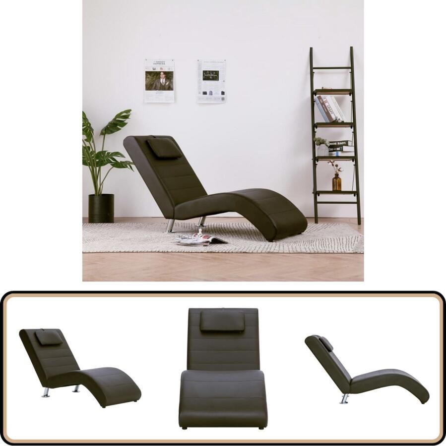 VidaXL Chaise longue Kunstleer Bruin Inclusief Kussen Chaise Lounge Bruine Loungebank Bruin Relax Stoel Bruin Bruine Fauteuil Zitbank Bruin
