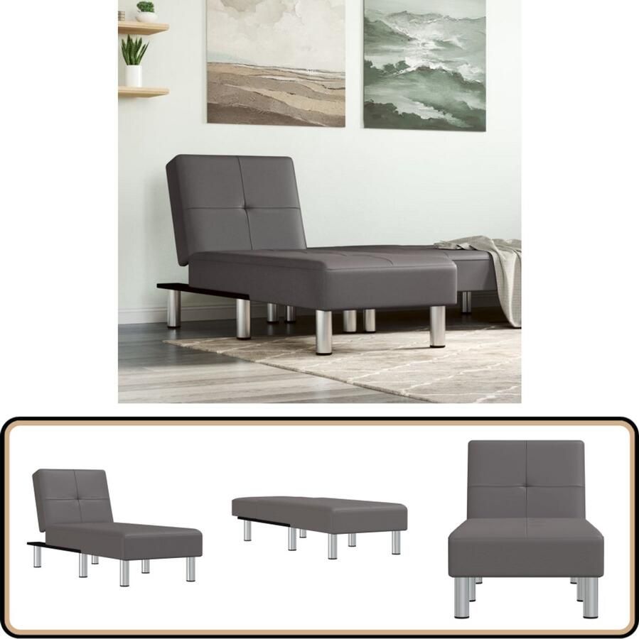 VidaXL Chaise Longue Kunstleer Grijs Chaise Lounge Loungestoel Relaxfauteuil Kunstleder Bank Grijze Meubels