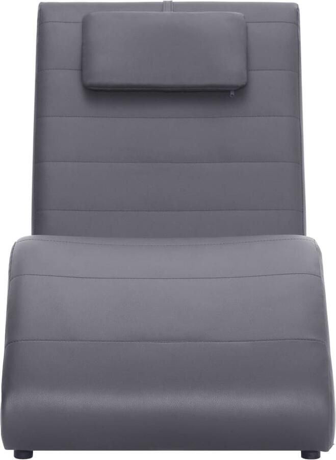 VidaXL Chaise Longue Kunstleer Grijs Inclusief Kussen Chaise Lounge Loungestoel Tuinmeubilair Kunstleder Grijze Meubels Moderne Stoffering Relaxfauteuil Buitenkamerset Terrasdecoratie