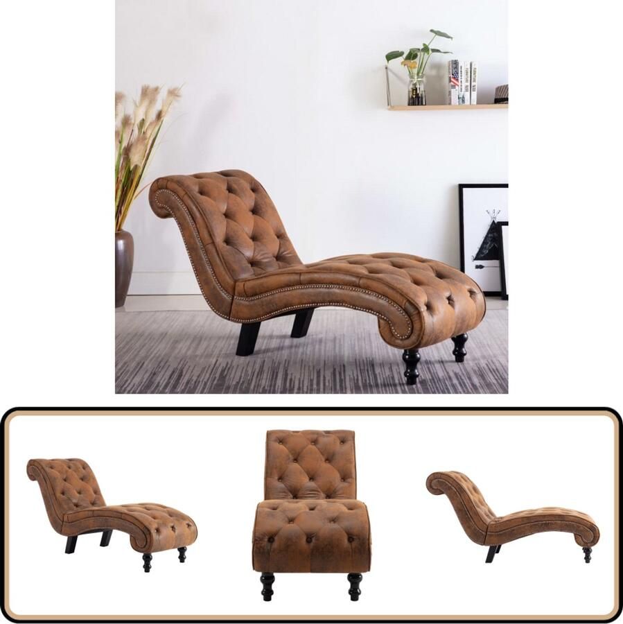 VidaXL Chaise Longue Kunstsuède Bruin Chaise Lounge Loungestoel Bruin Meubilair Kunstleder Bank Relax Stoel Huiskamer Decoratie Gezellig Wonen Modern Interieur Elegante Fauteuil Zachte Stof