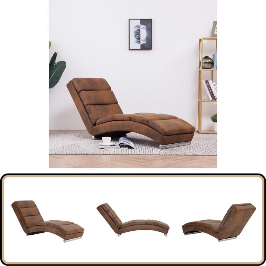 VidaXL Chaise Longue Kunstsuède Bruin Chaise Lounge Loungestoel Relaxfauteuil Tuinmeubilair Outdoor Meubels Bruine Fauteuil Lederlook