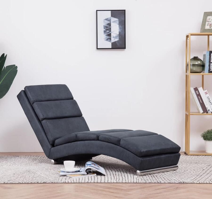 VidaXL Chaise Longue Kunstsuède Grijs Chaise Lounge Loungestoel Tuinmeubilair Grijze Meubels Moderne Stoffering Kunstleder Bank Relaxfauteuil Buitenkamer Set - Foto 2