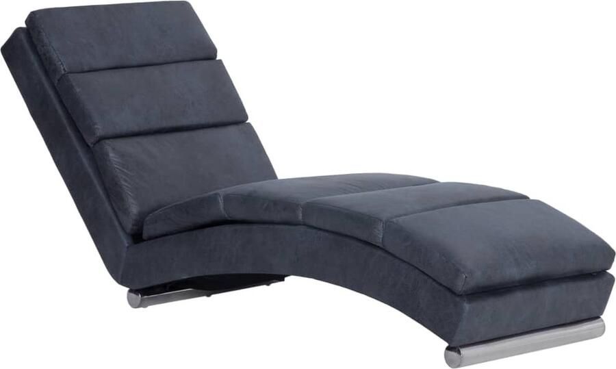 VidaXL Chaise Longue Kunstsuède Grijs Chaise Lounge Loungestoel Tuinmeubilair Grijze Meubels Moderne Stoffering Kunstleder Bank Relaxfauteuil Buitenkamer Set