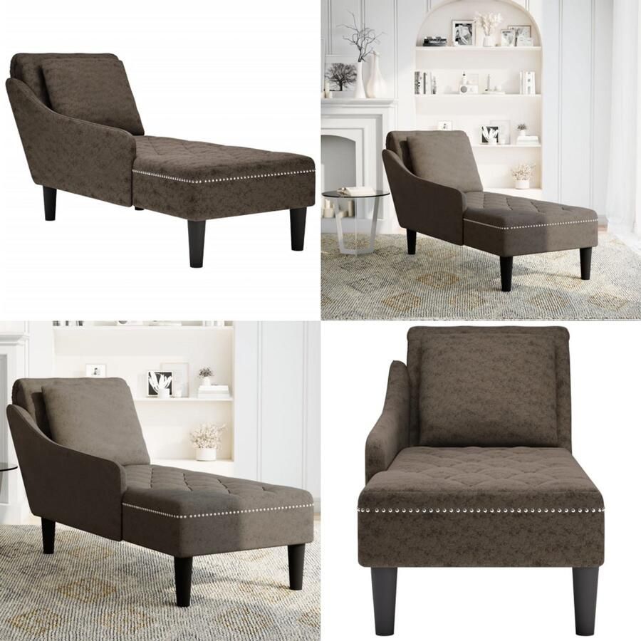 VidaXL Chaise longue kussen en rechterarmleuning kunstleer donkergrijs Chaise Longue Chaise Longues Chaise Lounge Stoel Chaise Lounge Fauteuil