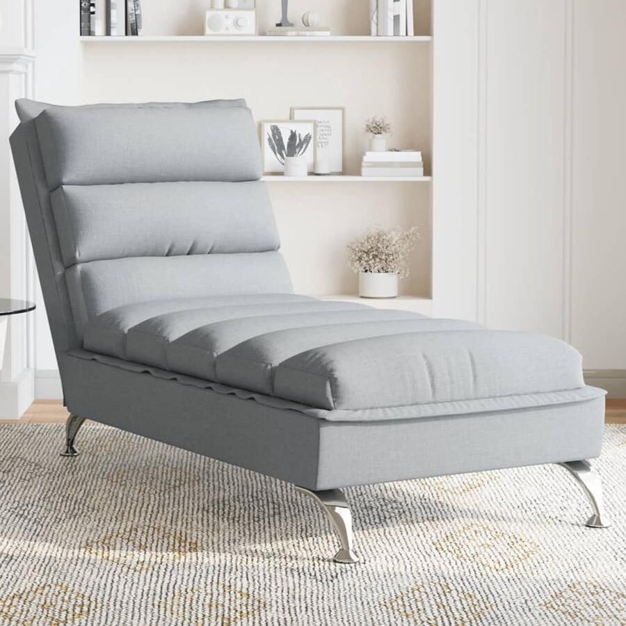 VidaXL Chaise Longue Lichtgrijs Inclusief Kussens Chaise Longue Loungestoel Relaxstoel Licht Grijs Meubilair Stoffen Fauteuil Tuinlounge - Foto 2