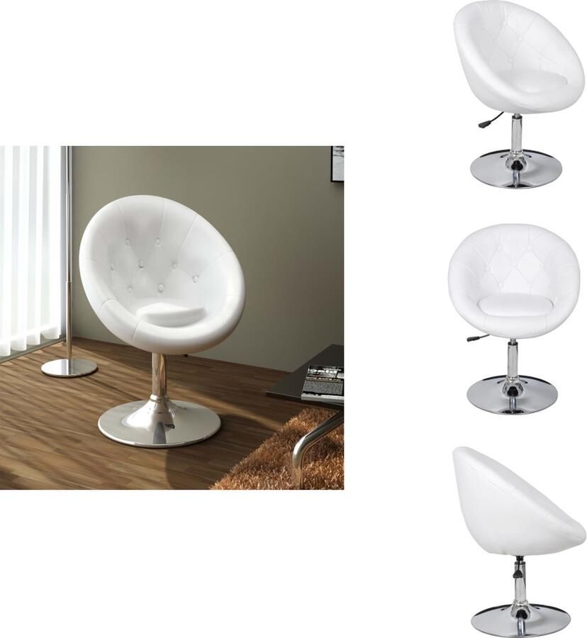 VidaXL Loungestoel Verstelbaar Staal Gepolijst chroom 61 x 58 x (80-93) cm Wit Barkruk