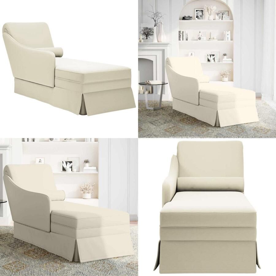 VidaXL Chaise longue met bolster en rechterarmleuning fluweel crème Chaise Longue Chaise Longues Chaise Lounge Stoel Chaise Lounge Fauteuil