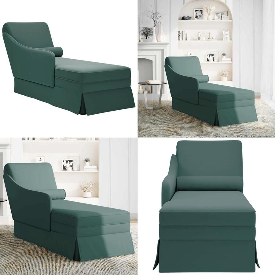VidaXL Chaise longue met bolster&rechterarmleuning fluweel donkergroen Chaise Longue Chaise Longues Chaise Lounge Stoel Chaise Lounge Fauteuil