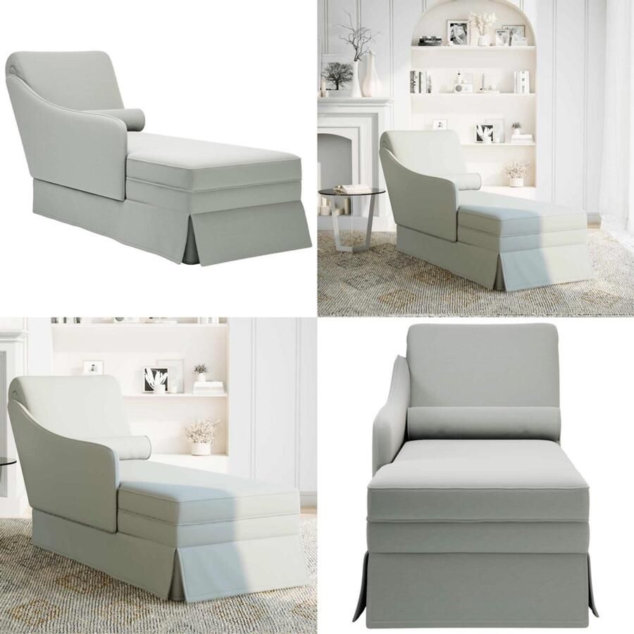 VidaXL Chaise longue met bolster&rechterarmleuning fluweel lichtgrijs Chaise Longue Chaise Longues Chaise Lounge Stoel Chaise Lounge Fauteuil