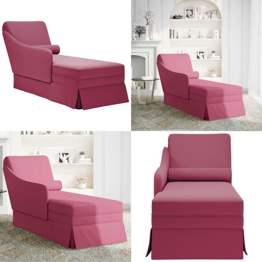 VidaXL Chaise longue met bolster en rechterarmleuning fluweel wijnrood Chaise Longue Chaise Longues Chaise Lounge Stoel Chaise Lounge Fauteuil