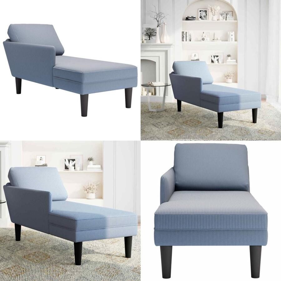 VidaXL Chaise longue met kussen corduroy stof blauw Chaise Longue Chaise Longues Chaise Lounge Stoel Chaise Lounge Fauteuil
