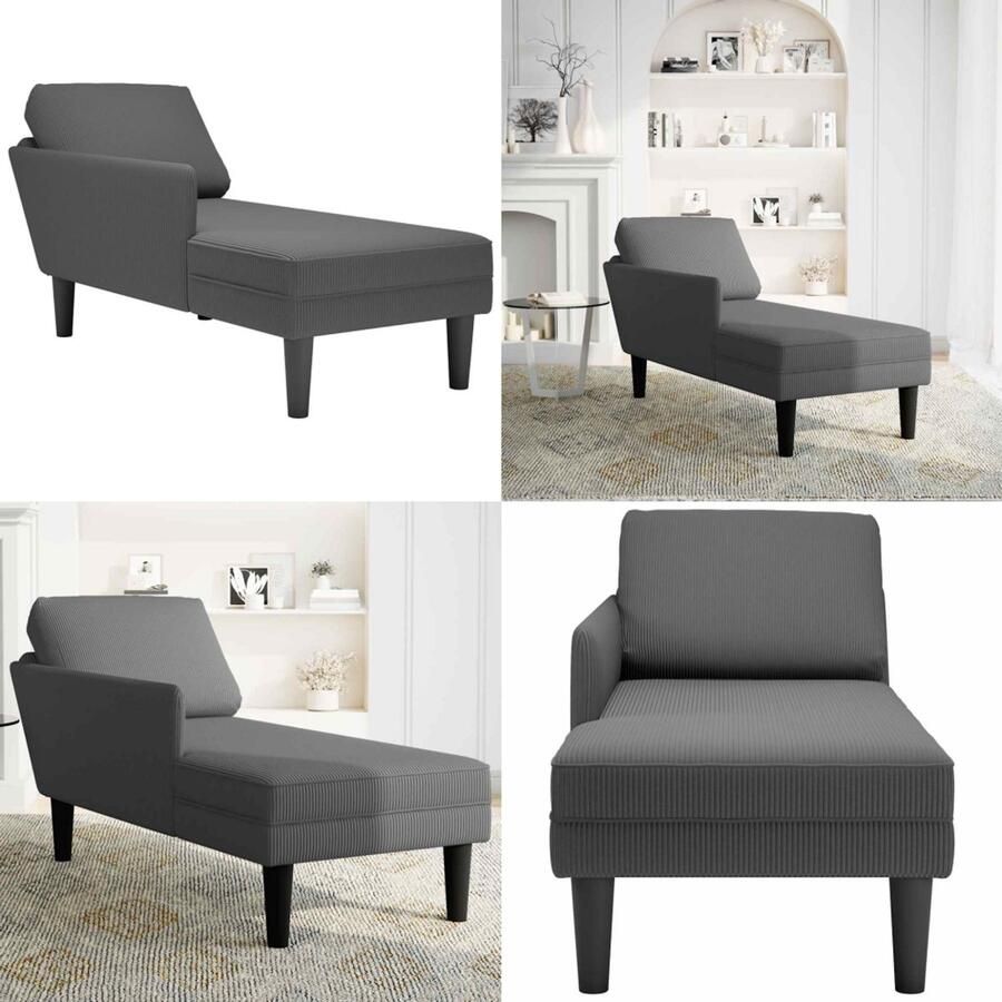 VidaXL Chaise longue met kussen corduroy stof donkergrijs Chaise Longue Chaise Longues Chaise Lounge Stoel Chaise Lounge Fauteuil