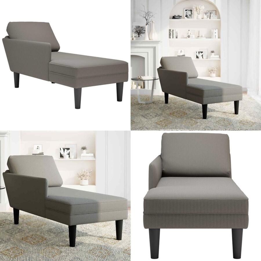 VidaXL Chaise longue met kussen corduroy stof lichtgrijs Chaise Longue Chaise Longues Chaise Lounge Stoel Chaise Lounge Fauteuil
