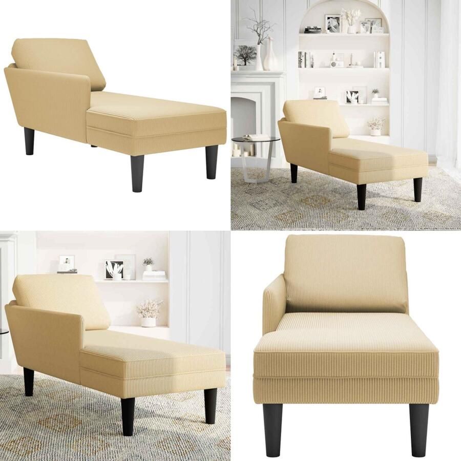 VidaXL Chaise longue met kussen corduroy stof lichtgroen grijs Chaise Longue Chaise Longues Chaise Lounge Stoel Chaise Lounge Fauteuil
