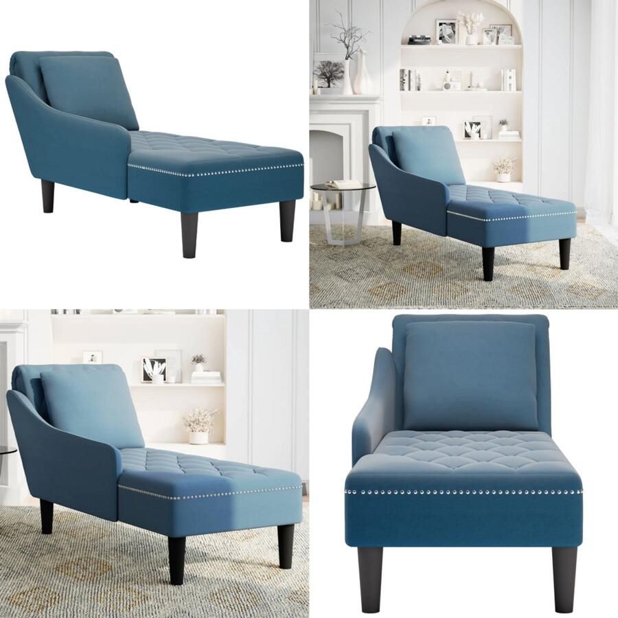 VidaXL Chaise longue met kussen en rechterarmleuning fluweel blauw Chaise Longue Chaise Longues Chaise Lounge Stoel Chaise Lounge Bank Stoel