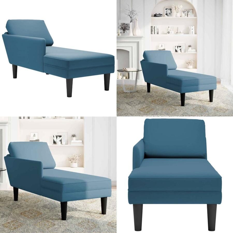 VidaXL Chaise longue met kussen en rechterarmleuning fluweel blauw Chaise Longue Chaise Longues Chaise Lounge Stoel Chaise Lounge Fauteuil