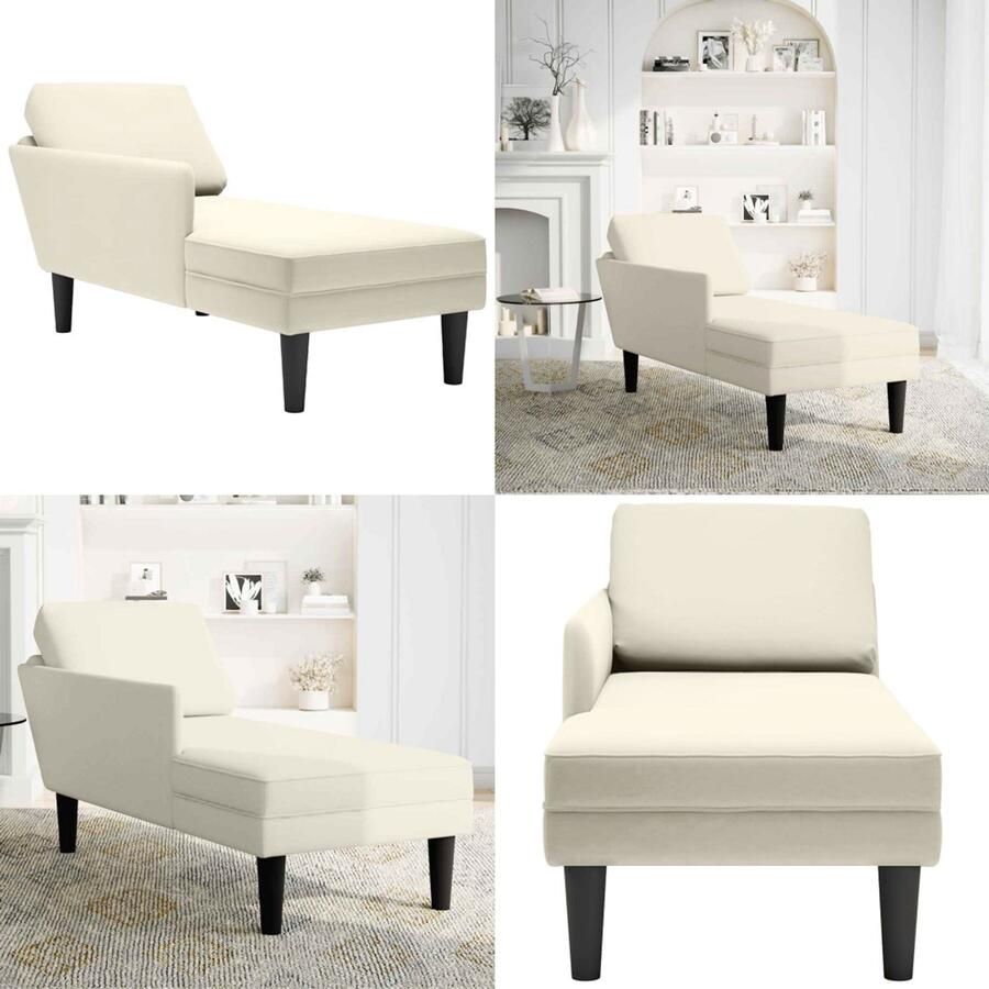 VidaXL Chaise longue met kussen&rechterarmleuning fluweel crèmekleurig Chaise Longue Chaise Longues Chaise Lounge Stoel Chaise Lounge Fauteuil