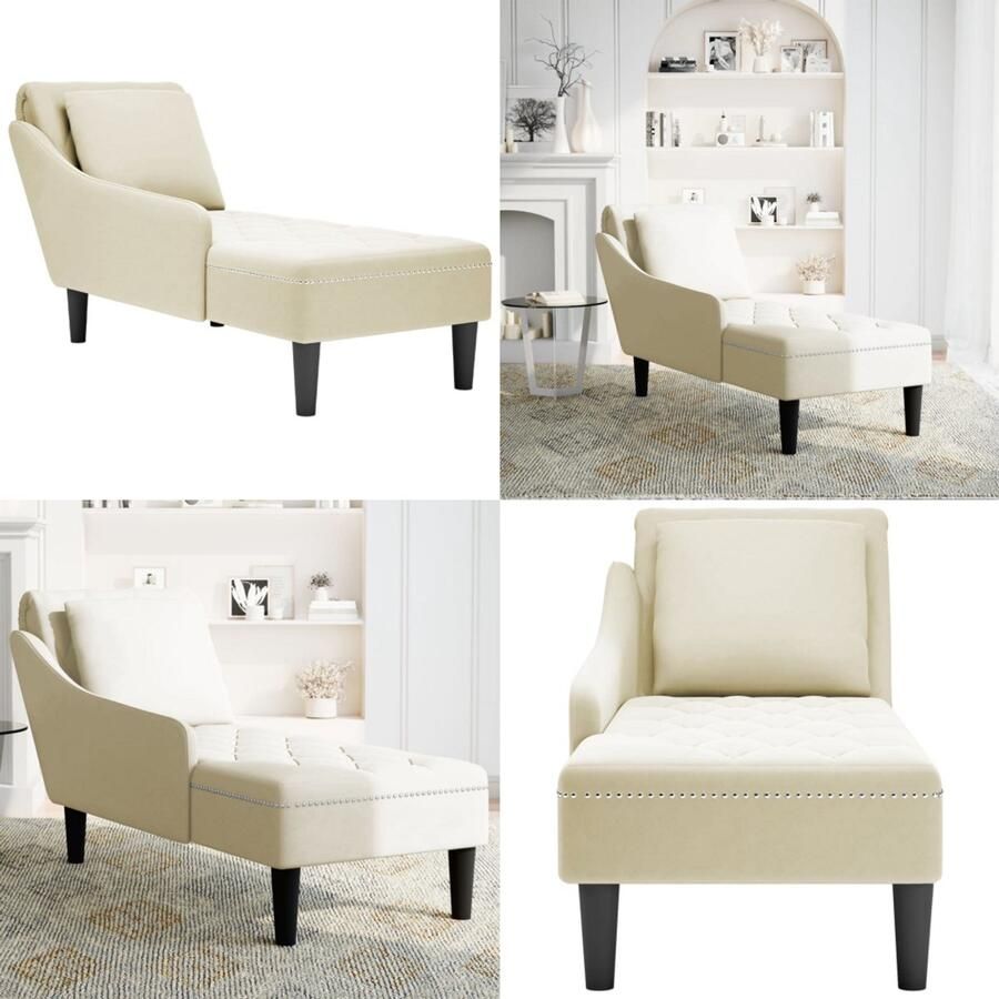 VidaXL Chaise longue met kussen&rechterarmleuning fluweel crèmekleurig Chaise Longue Chaise Longues Chaise Lounge Stoel Chaise Lounge Bank Stoel