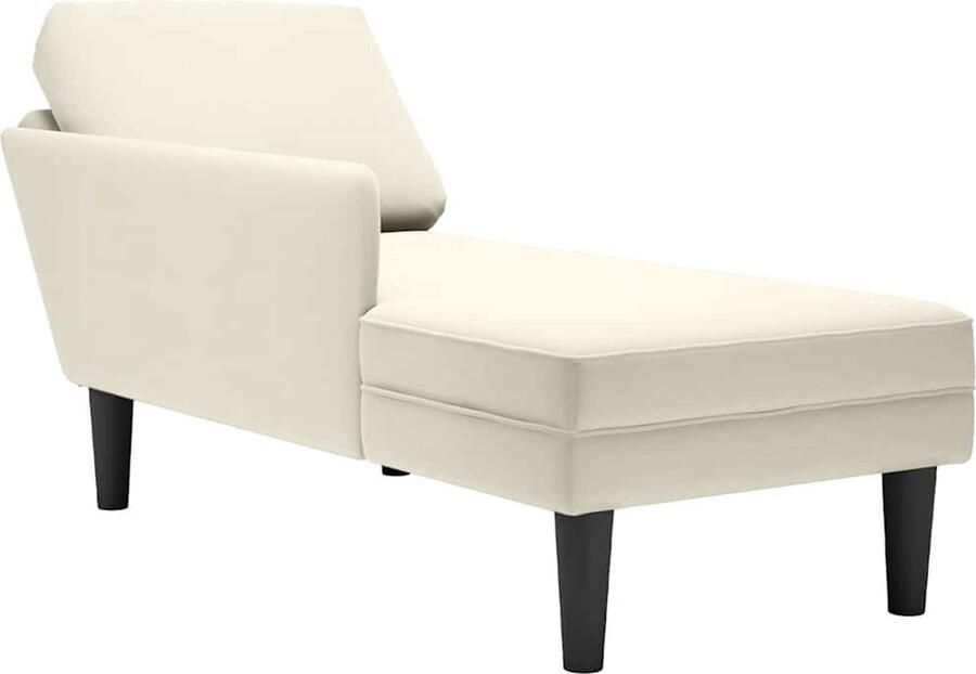 VidaXL Chaise longue met kussen&rechterarmleuning fluweel crèmekleurig