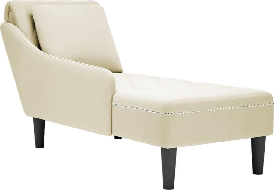 VidaXL Chaise longue met kussen&rechterarmleuning fluweel crÃ¨mekleurig - Foto 2