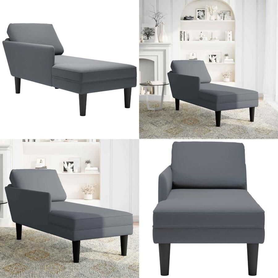 VidaXL Chaise longue met kussen&rechterarmleuning fluweel donkergrijs Chaise Longue Chaise Longues Chaise Lounge Stoel Chaise Lounge Fauteuil